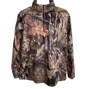 Mossy Oak Fleece Jacket Mens Large Brown Camo Bark Leaves 1/4 Zip Hunting